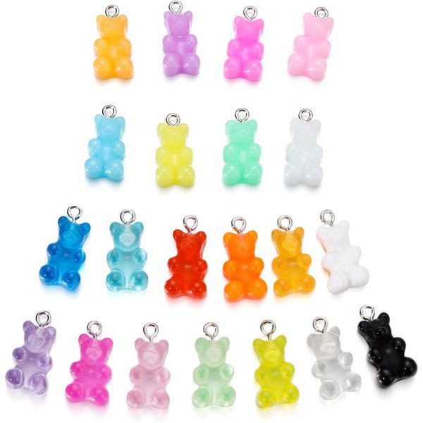 10Pcs 14 Colors Cute Animal Gummy Bear Resin Charms For Making Drop Earrings Pendants Necklaces Keychain DIY Jewelry Findings