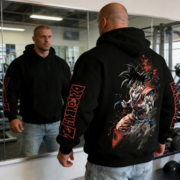 Sweat à capuche rétro Dragon Ball 2026, imprimé Son Goku, en pur coton pour homme, version décontractée et ample, style Y2K pour le sport et le quotidien