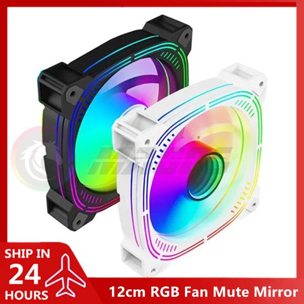Computergehäuse 12 cm RGB-Lüfter Mute Mirror ARGB+PWM Silent Ventilador 12025 CPU-Kühler Kühler 64CFM Reverse Blade, Schwarz/Weiß