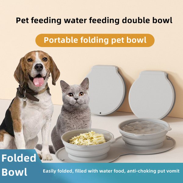Dog Feeding Bowl Portable Outdoor Silicone Double Water Bowls Foldable Cat Bowl Pet Travel Anti-choking Vomiting Slow Food Bowl