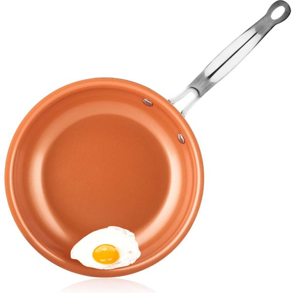 LMETJMA Poêle à frire antiadhésive 20 24 28 cm avec revêtement en céramique titane Poêle à œufs ronde en cuivre Ustensiles de cuisine KC0459