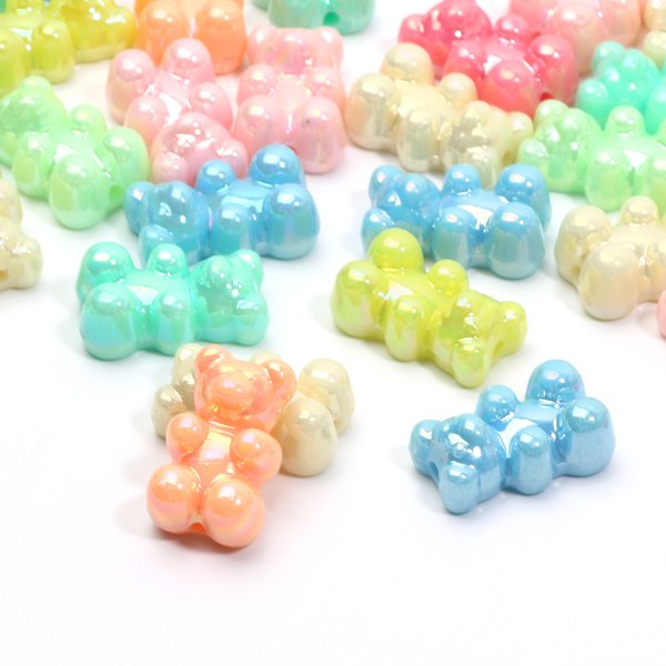 20pcs 11x18mm Shiny Cute Bear Beads Macaron AB Acrylic Spacer Beads For Jewelry Making DIY Bracelet Necklace Keychain Charm