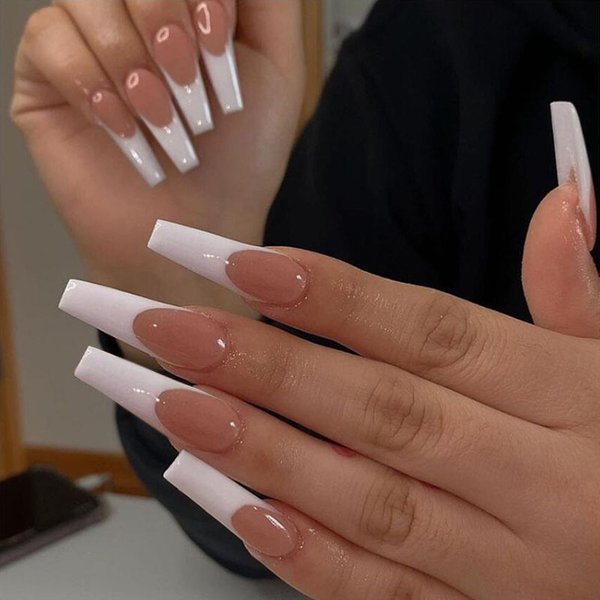 Nail Art-Faux ongles artificiels à tête carrée, presse sur les pointes acryliques, sans couture, perfectionnez la fausse ballerine, N64.N64.