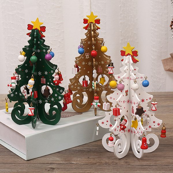 2025 Weihnachtsbaum für Kinder, handgefertigt, DIY-Stereo-Weihnachtsbaum aus Holz, Szenenlayout, Dekorationen, Ornamente (Anhänger nach dem Zufallsprinzip)