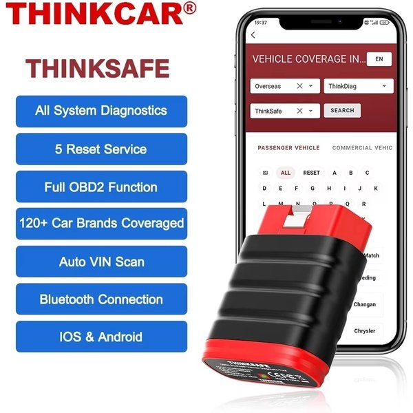THINKCAR THINKSAFE Bluetooth OBD2 Automotive Scanner All System All Makes Free 6 Resets Bi-directional OBD 2 Car Diagnostic Tool