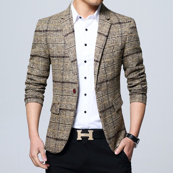 Herren-Anzug im koreanischen Stil, Frühling und Herbst, lässig, kleiner Anzug, karierte Jacke, tailliert, große Größe, einzelne westliche Kleidung