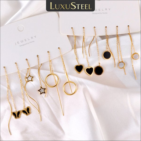 Boucles d'oreilles longues à pampilles simples pour femmes, chaîne linéaire, goutte d'eau, géométrique, étoile, cœur, ligne d'oreille suspendue, bijoux japonais et coréens, 2023