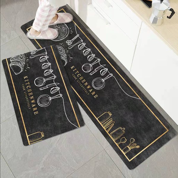 Tapis de sol de cuisine en velours cristal 2 pièces, tapis de cuisine super antidérapant absorbant absorbant l'huile