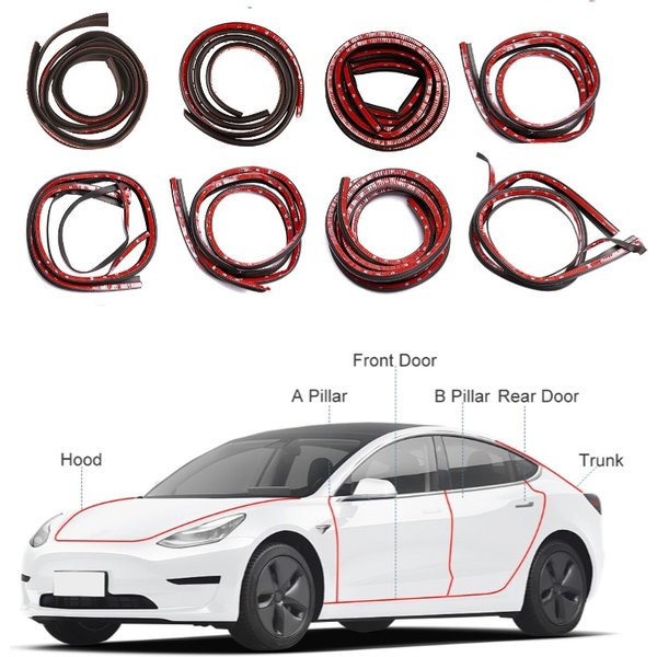 Für Tesla Modell Y3 Auto Tür Dichtung Kit A B Säule Auto Kofferraum Haube Schalldichte Gummi Wetter Streifen Noise Reduktion kit