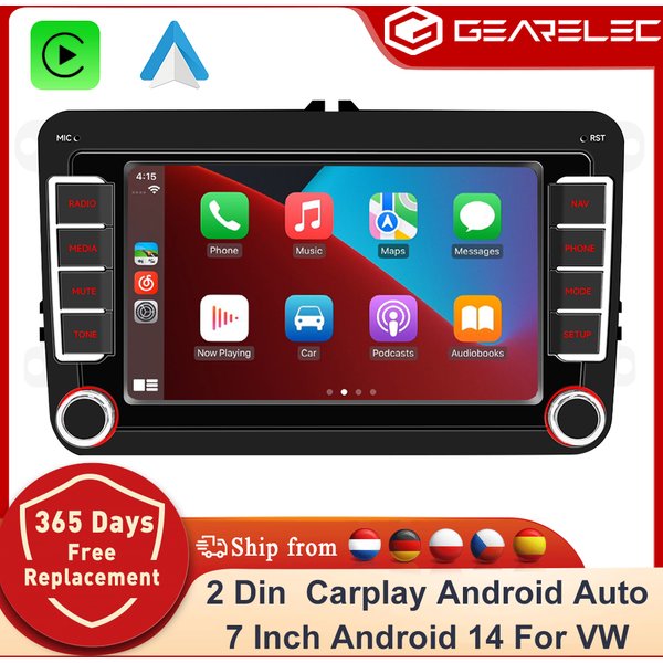 GEARELEC Android 14 Autoradio 2 DIN Carplay für VW Volkswagen Skoda Octavia Golf 5 6 Touran Passat B6 Polo Jetta 2Din Multimedia Player Android Auto Autoradio
