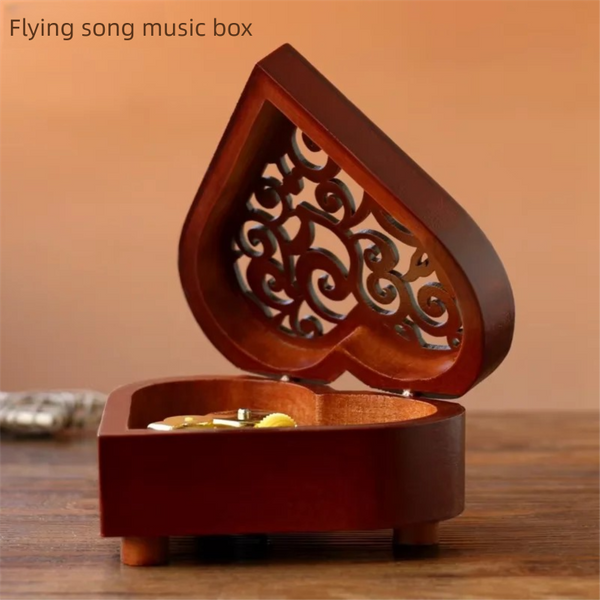 Diy Hand Made Retro Heart-shaped Wind Up Music Box Wooden Music Box Sky City Canon Music Box Creative Birthday Gift