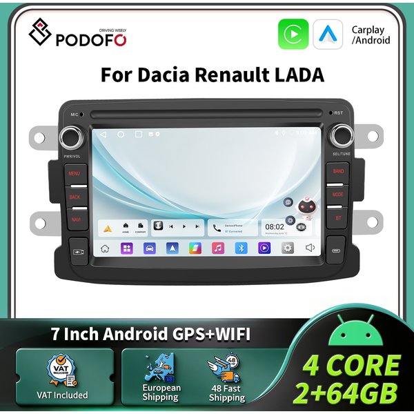 Podofo Für Dacia Renault LADA 7'' Autoradio Carplay Android Auto Smart Car Systems MirrorLink GPS Navigation Multimedia Player WIFI FM BT 2DIN Stereo