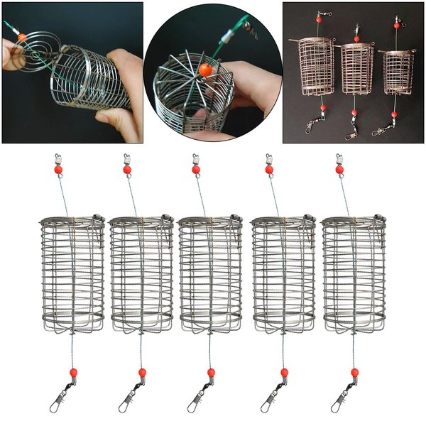 5x solide feeder de pêche Cage piège panier conteneur carpe leurre attirant maille Cages matériel de pêche boutons-pression accessoires