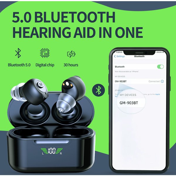 Aides auditives numériques Bluetooth pour personnes âgées, amplificateur sonore Invisible et Rechargeable avec suppression du bruit DSP, perte auditive pour adultes