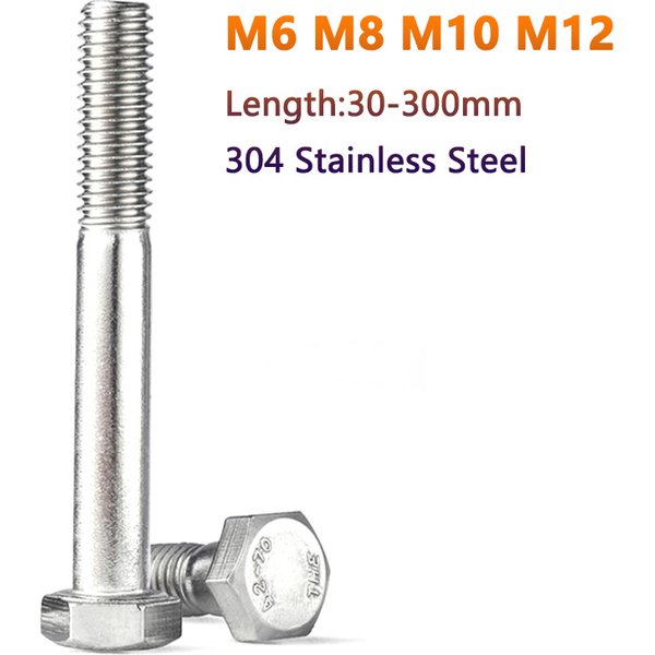 1pc M6 M8 M10 M12 Half Thread 304 A2-70 Stainless Steel External Hex Hexagon Head Screw Bolt Machine Screws Length 30-300mm