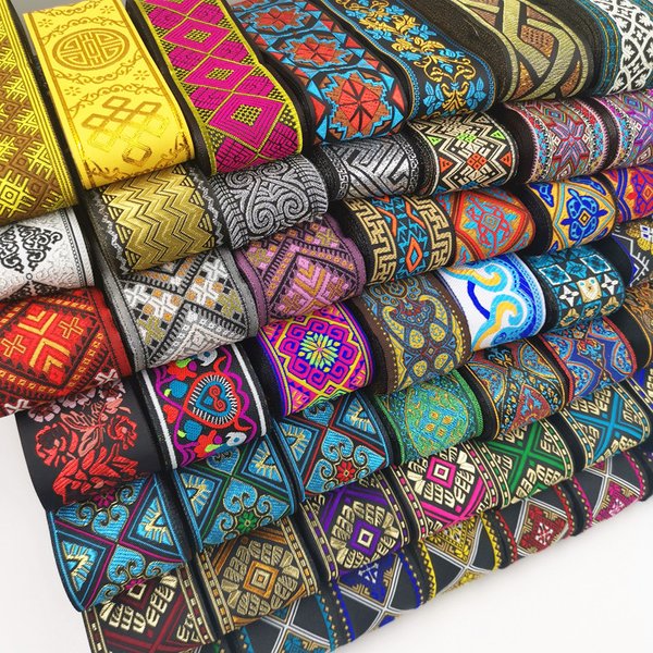 7 Meter 50 mm Vintage ethnische Stickerei Spitzenband Boho Spitzenbesatz DIY Kleidung Tasche Zubehör bestickter Stoff