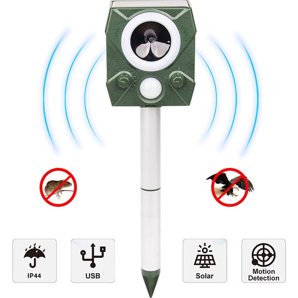 Répulsif à ultrasons pour oiseaux, souris et rats, rechargeable par énergie solaire, étanche IP66