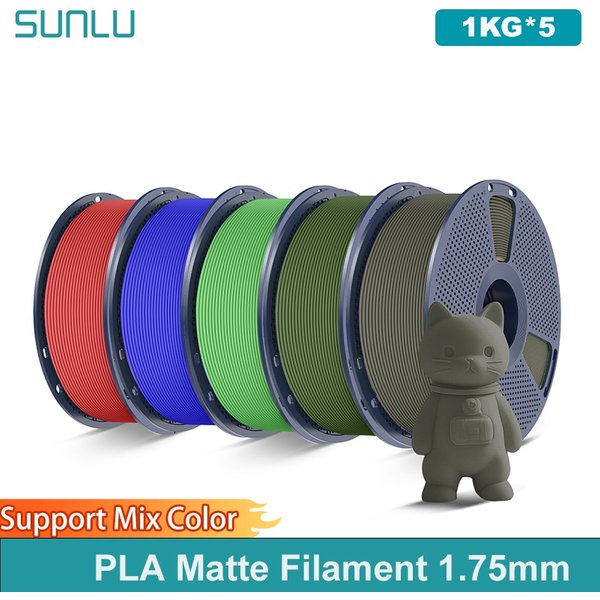 SUNLU 5 Rollen PLA-Mattfilament, 1,75 mm, 1 kg Spule (2,2 lbs), glattes, mattes Finish, ordentlich gewickeltes Filament, passend für die meisten FDM-Drucker