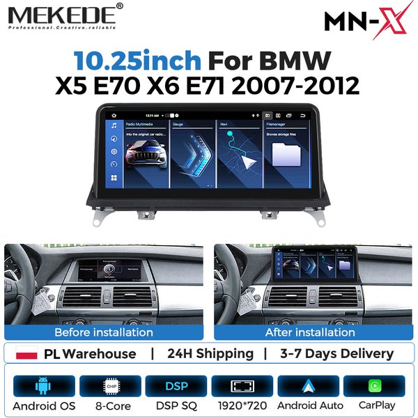 MEKEDE 10,25 Zoll Touchscreen Autoradio 8-Kern Android 15 Auto-Multimedia-Videoplayer für BMW X5 E70 X6 E71 2007-2012 CCC CIC System 4G LTE WIFI DSP BT Wireless CarPlay Android Auto 6+128GB