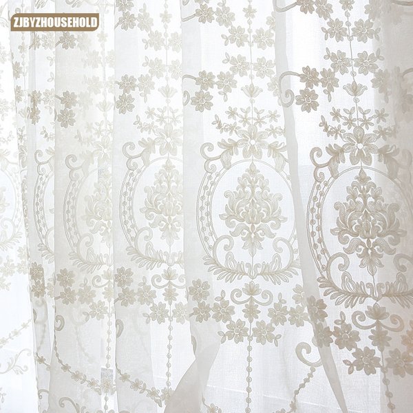 Écrans de fleurs brodés blancs de haute qualité, Voile de Style européen, Tulle transparent pour chambre à coucher, salon, rideaux de fenêtre