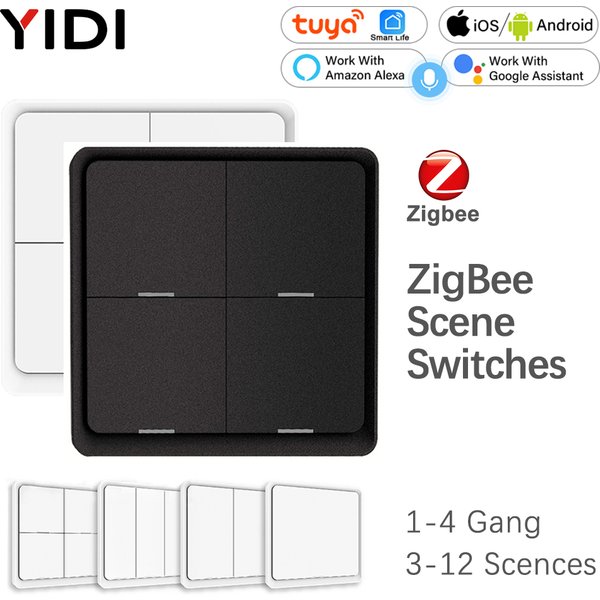 ZigBee 3.0 Tuya Smart Scene Switch Push Button 1/2/3/4 Gang 3 6 9 12 Szenen Automatisierungsszenario Drahtloser Schalter für Tuya-Geräte