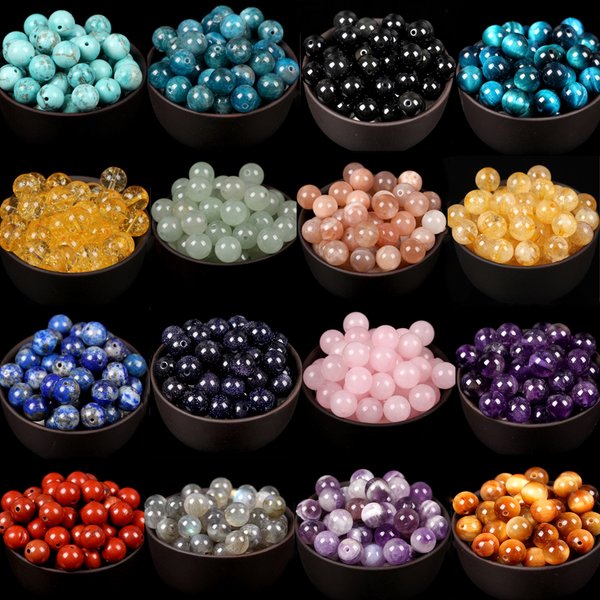 Perles Rondes en Pierre Naturelle Type Oeil de Tigre pour Bijoux, Accessoire de Amazonite, Lave, Turquoise, Agates, Jaspe, Grenat, d'Espacement, pour la Fabrication de Bijouterie, pour Bracelet, à