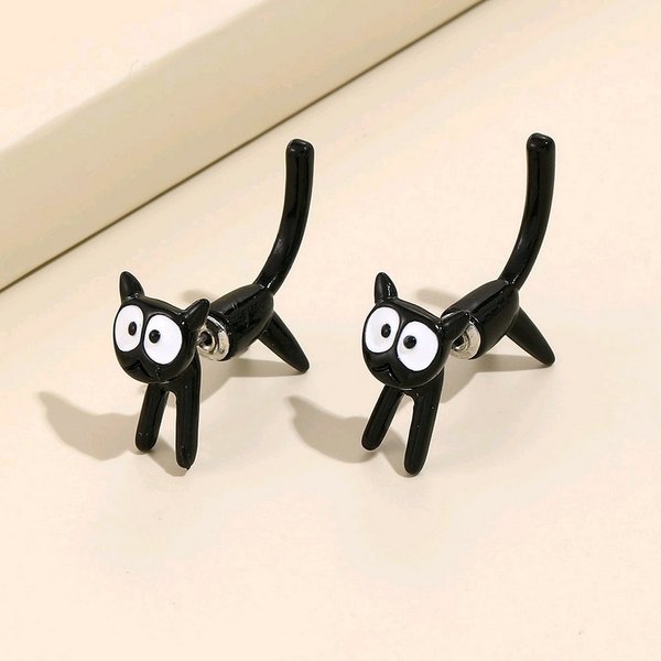 Boucles d'oreilles chat noir drôle et mignon pour femmes et filles, dessin animé Kitty Animal, tendance, bijoux de fête, cadeaux