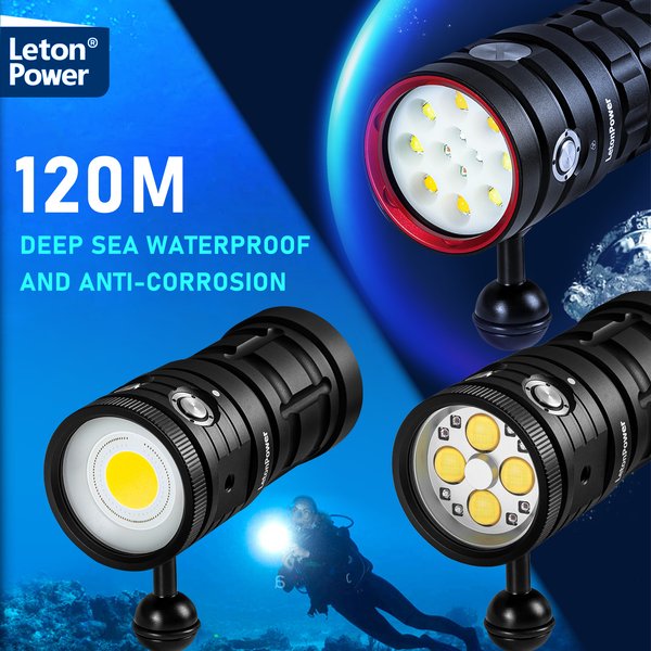 Lampe sous-marine professionnelle 4*120*120, lumière de photographie à 36 cœurs, lampe de plongée haute luminosité, torche étanche 120m pour caméra vidéo
