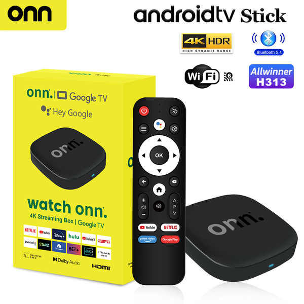 Boîtier TV intelligent Onn 4K Android 13, décodeur 4K Quad Core, connectivité 5G, 8 Go 128 Go, télécommande vocale pour lecteur multimédia en streaming
