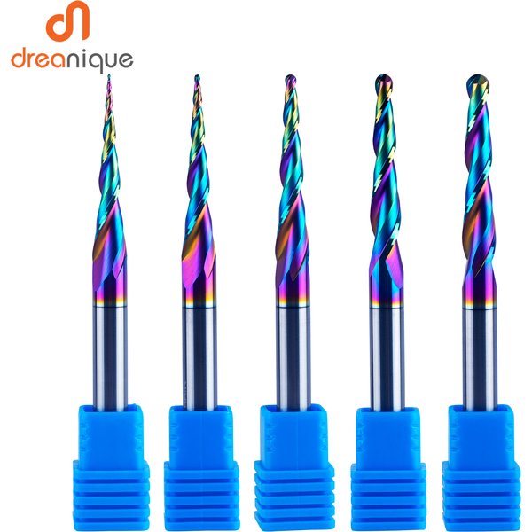 Dreanique 1 Stück DLC-beschichteter Schaftfräser, Spiral-Konus-Kugelkopf-Gravurfräser, 2-schneidiger Vollhartmetall-Fräser für Holz und Aluminium