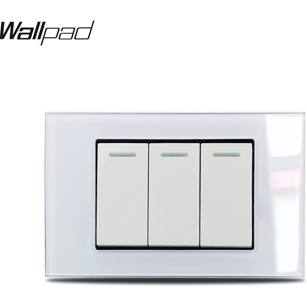 US 3 Gang 1 Way 2 Way On Off Light Switch Wallpad L3 White Glass Wall Panel 118*75mm AU IT IL Push Button Rocker Pass Switch 6M