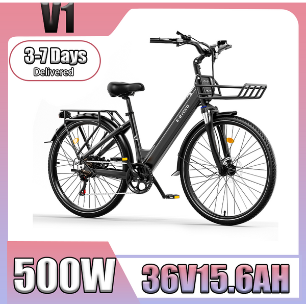 E-Bike E-BYCCO V1 500W Motor 36V15.6AH Abnehmbarer Akku Vorderradaufhängungssystem Elektrofahrrad 28-Zoll-Reifen 7-Gang Pendler-E-Bike