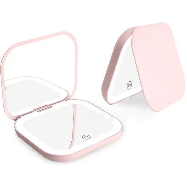 Miroir compact avec éclairage, grossissement 1X/2X, miroir de maquillage portable pliable de poche LED pour cadeau, sac à main