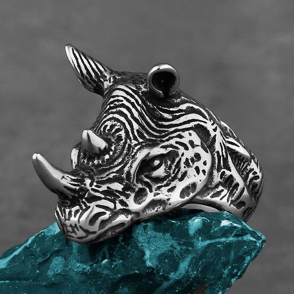 Retro Exaggerated Rhino Head Stainless Steel Ring Men's Personality Creative Motorcycle Male Boyfriend Ring Jewelry Wholesale