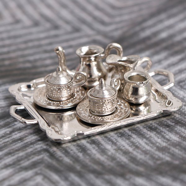 Maison de poupée Miniature jouet argent métal décoration Vase Pot accessoires décoratifs maison de poupée Miniatures accessoires