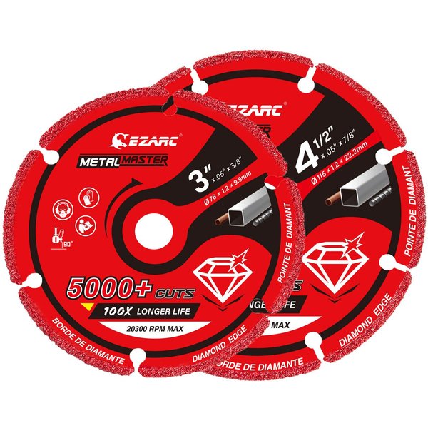 EZARC Diamond Cutting Wheel 3X3/8 Inch & 4-1/2X7/8 Inch for Metal,Cut Off Wheel with 5000+ Cuts on Rebar,Steel,Iron and INOX