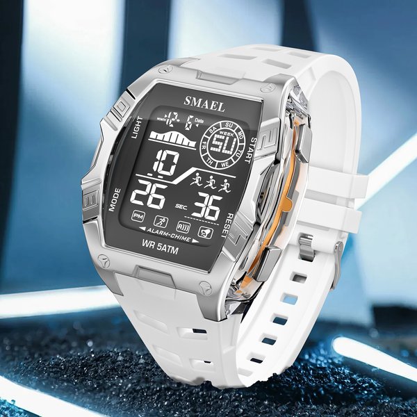 Montre sport SMAEL 8130 pour homme, affichage analogique et numérique, double affichage, étanche 50 m, rétroéclairage LED, alarme, chronographe, chronomètre