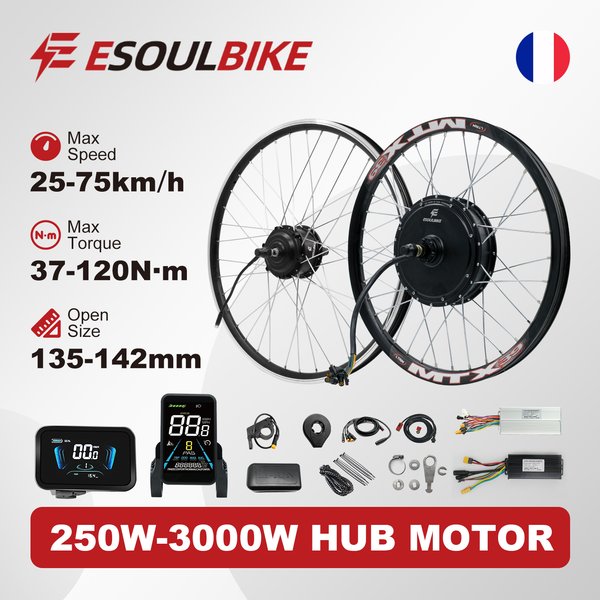 Zestaw do konwersji roweru elektrycznego ESOULBIKE 72V 3000W 48V 1500W 1000W, 36V 250W 500W przednie koło, 52V 2000W tylne koło z piastą, 26-29 cali 700C