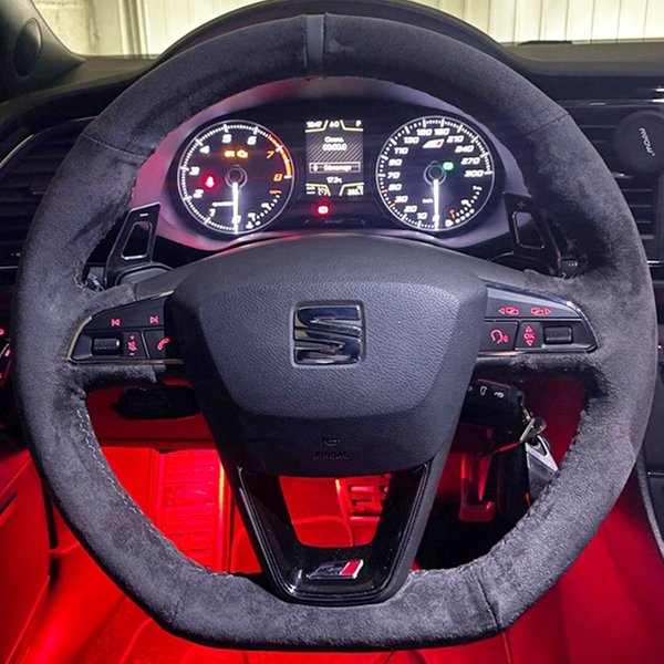 Housse de volant de voiture tressée en daim et cuir, accessoires de voiture pour Seat Leon Cupra R Leon ST Cupra Leon Ateca FR