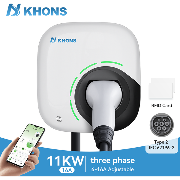 Khons EV-Ladestation 11KW 3-Phasen Typ2 Elektrofahrzeug-Ladegerät Wallbox EV-Kabel IEC62196-2 APP-Steuerung