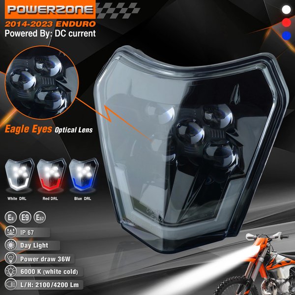 PowerZone Motorrad LED Scheinwerfer Scheinwerfer Kopf Licht Verkleidung Für KTM 2021 EXC 2022 EXC SXF MX Dirt Bike Enduro LED Scheinwerfer