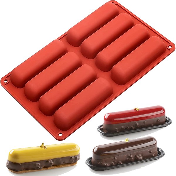 8 Cavity Silicone Cake Mold 3D Long Strip Silione Molds Mousse Cake Silicone Baking Molds French Dessert Chocolate Mold Bakeware