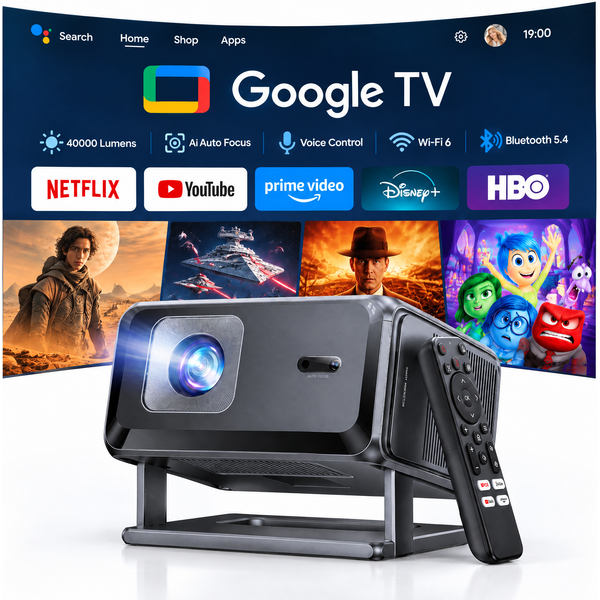 Toptro Projektor Google TV 4K 1080p Full HD Tragbarer Projektor BT5.4 Auto Keystone für Video, Film, Smart Home Theater LED-Projektor