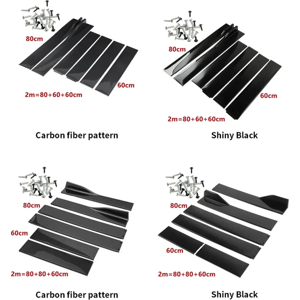 6PCS Universal Side Skirt Kit 2M /2.2M Rocker Panel Extension Splitter Carbon Black/ Red Car Styling Exterior Parts
