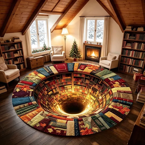 Weihnachts-Rundteppich, rutschfester Samt-Teppich, Weihnachts-3D-Illusionsdruck-Bodenmatte, weicher Dekor-Teppich für Schlafzimmer, Wohnzimmer, Zuhause