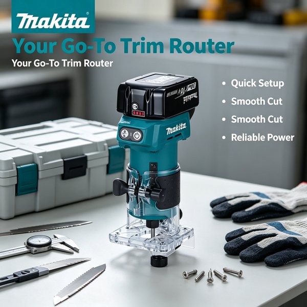 Makita DRT52 18V LXT XPT-Schirmung Kabelloser Kompakter Bürstenloser Oberfräser, Praktisches Werkzeug für Präzises Multi-Tasking, Kantenbearbeitung und Vielfältige Holzschlitzarbeiten