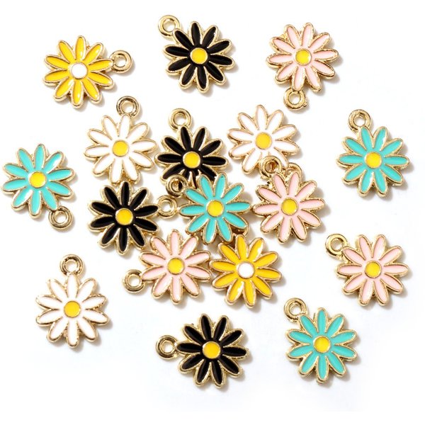 20Pcs 5Colors 10x13mm Alloy Metal Drop Oil Colorblock Daisy Charm Flower Plant Pendant For DIY Bracelet Necklace Jewelry Making