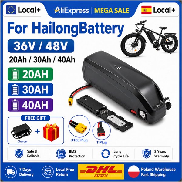 Hochwertige Original Hailong E-Bike Lithium-Batterie 36V 48V 30Ah 40Ah mit individuellem Stecker und integriertem BMS, Ersatzakku für Bafang BBS02 BBS03 BBSHD Motor