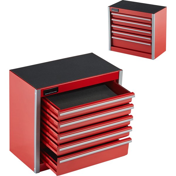 SucceBuy 5-Drawer 8.6in Metal Tool Box Red/Black Portable Small Tool Chest with PP Feet Pads for Garage Workshop Tools Storage