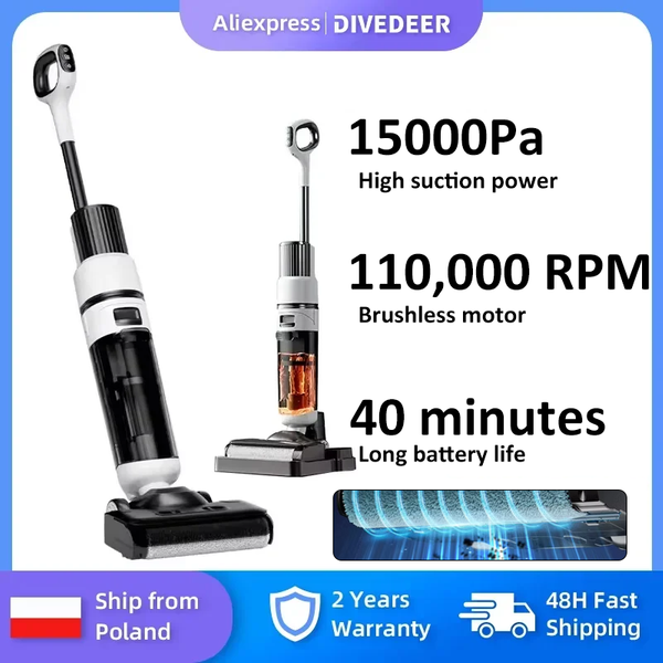 DIVEDEER 15000Pa kabelloser Nass-Trocken-Staubsauger, intelligenter kabelloser Mopp-Bodenreiniger, selbstreinigender Bodenreiniger mit automatischer Absaugung
